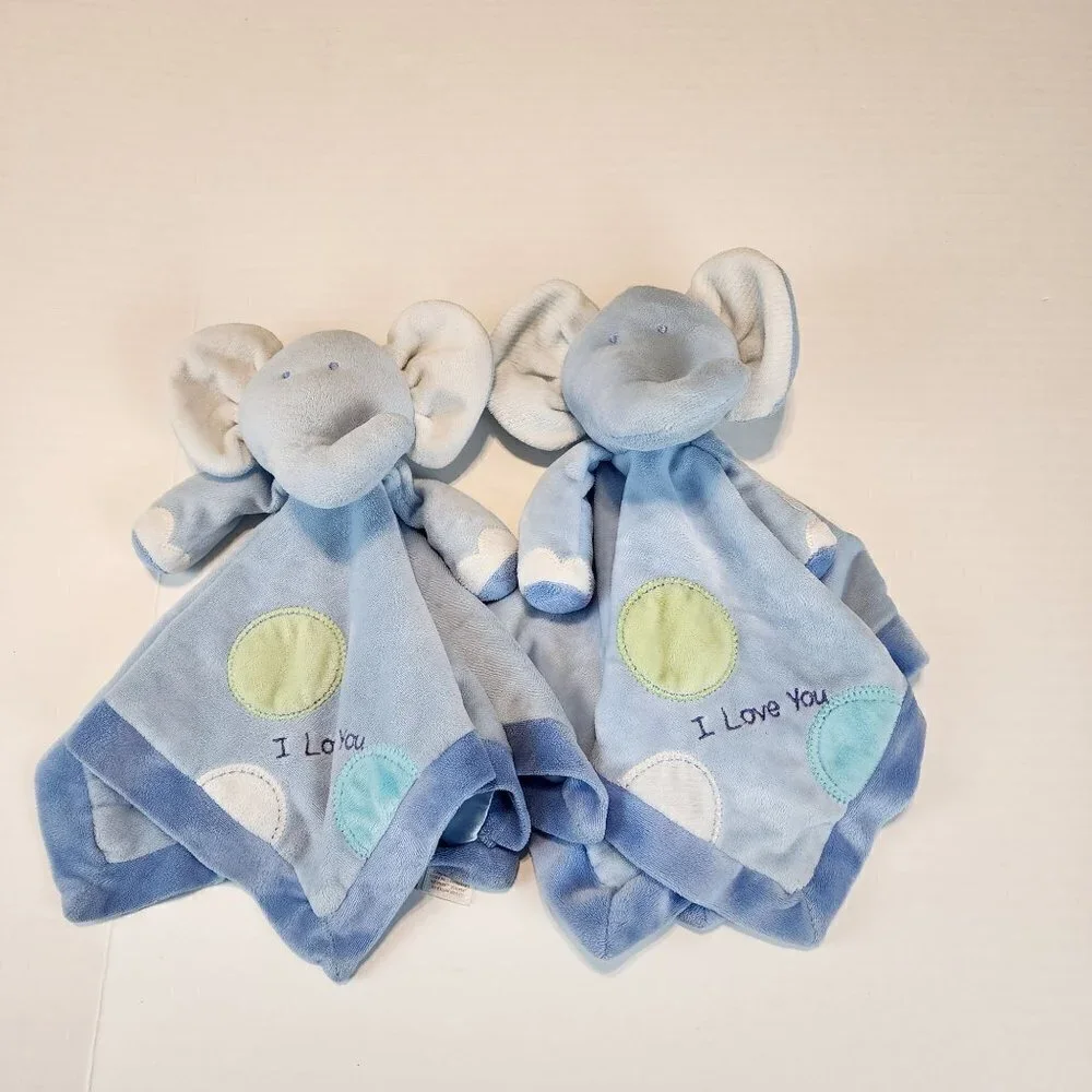 2 Blue Elephant Rattles Loveys Just One Year by Carter's I love you Twins